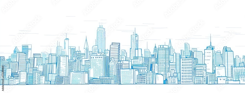 Urban Skyline Illustration in Blue Monochrome