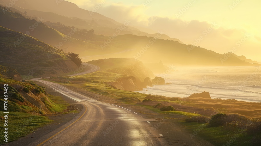 Scenic Sunrise on Coastal Winding Road