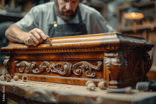 A skilled carpenter constructing fine furniture with craftsmanship that withstands the test of time. Concept of carpentry proficiency. Generative Ai.