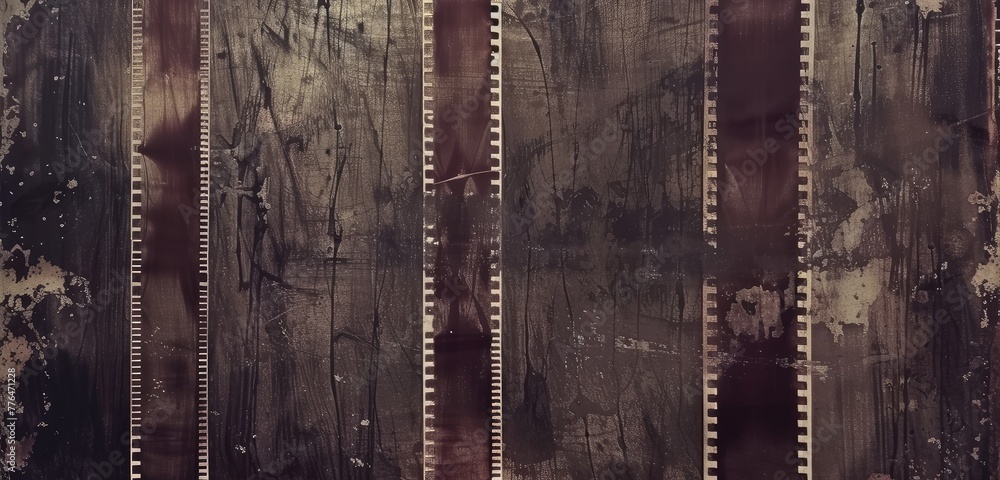 Aged Film Strips on Rustic Textured Surface Aged Film Strips on Rustic Textured Surface