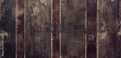 Aged Film Strips on Rustic Textured Surface