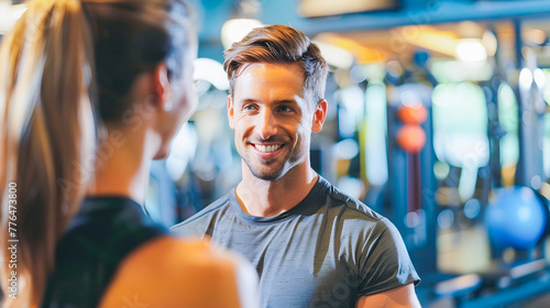 Fitness Instructor Talking to Woman at Gym