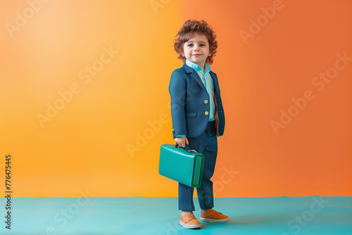 Tiny Boss, Child in Suit with Briefcase photo