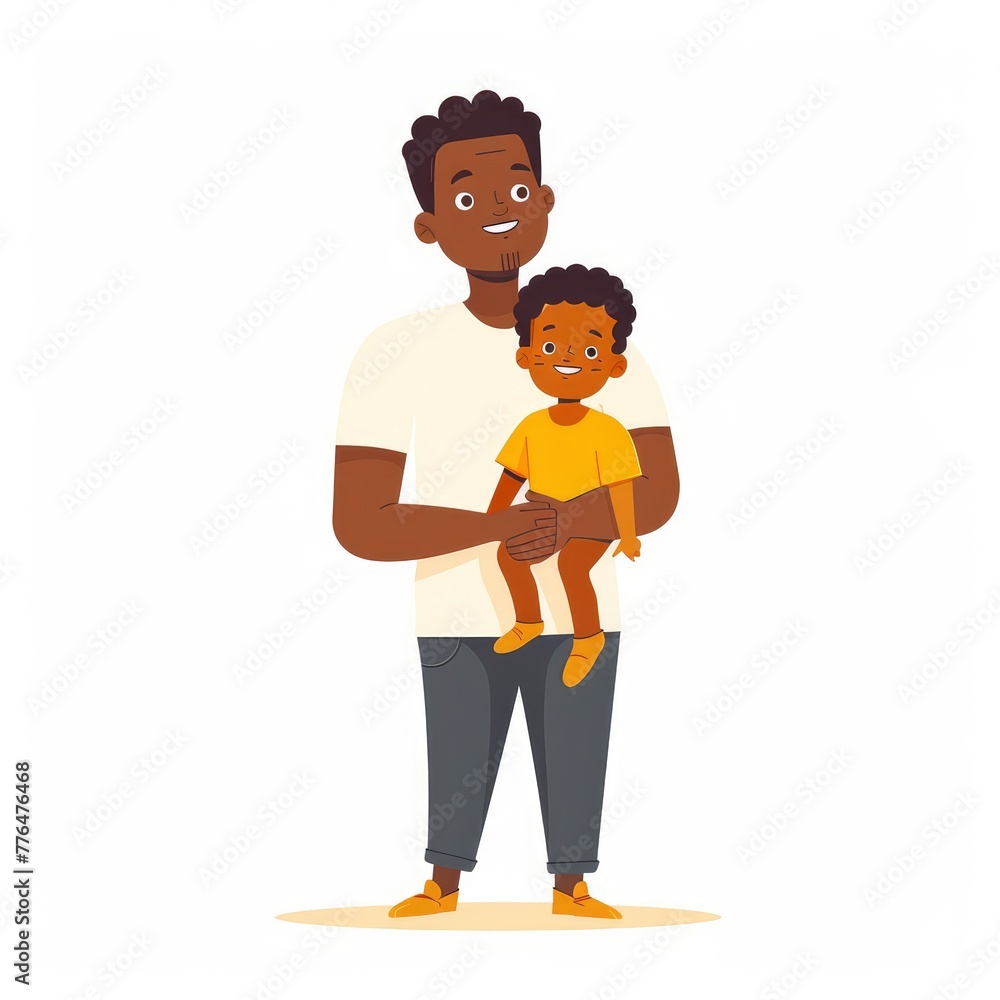 flat vector illustration, father and son , holding, isolated on solid white background - generative ai