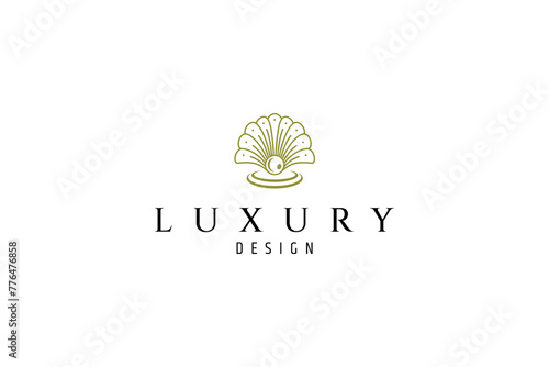 Luxury seashell pearl logo with line concept