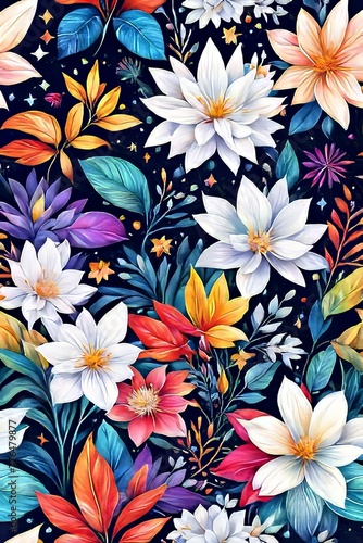 Image features striking contrast between vivid colors of flowers  dark backdrop  creating visually appealing  dramatic composition. For interior design  textiles  clothing  gift wrapping  web design.