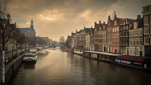 background of a canal in amsterdam city