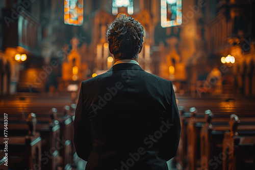 A preacher delivers sermons of morality, but with scandalous behavior behind closed doors, exposing the hypocrisy of religious leaders. Generative Ai. photo