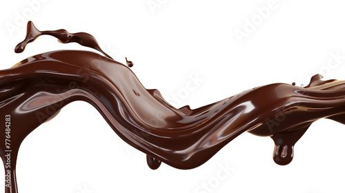 Melted brown chocolate dripping on white background, with clipping path 3D illustration. isolated on transparent background