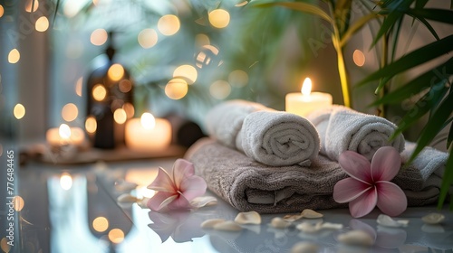 A beautiful spa composition adorns the massage table in the wellness center, creating a soothing atmosphere.