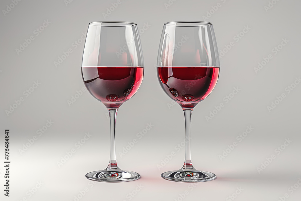 Elegant wine glasses filled with red wine isolated on a white background. Concept of celebration and sophistication. Generative Ai.