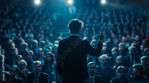 Men giving a speach in a theatre photo