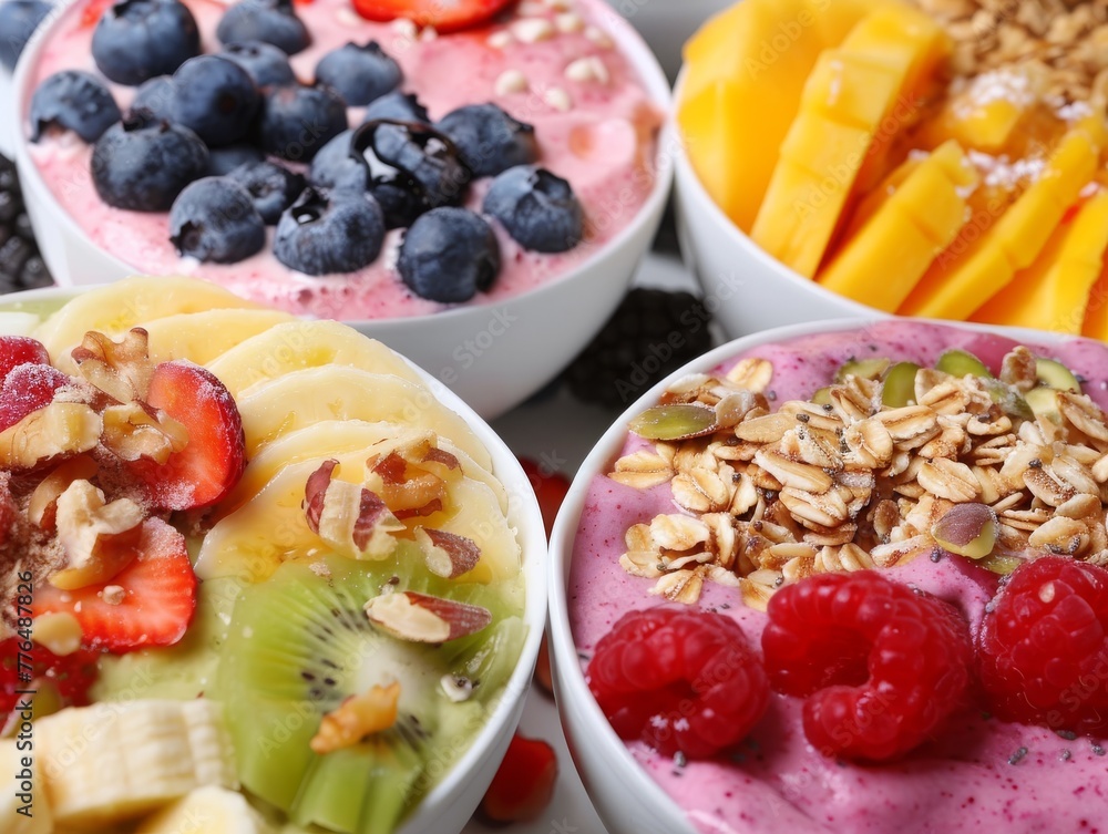 Embrace wellness in your visuals with a close-up portrayal of nutrient-packed smoothie bowls, brimming with colorful fruits and nuts. Embrace wellness in your visuals with a close-up portrayal of nutrient-packed smoothie bowls, brimming with colorful fruits and nuts.