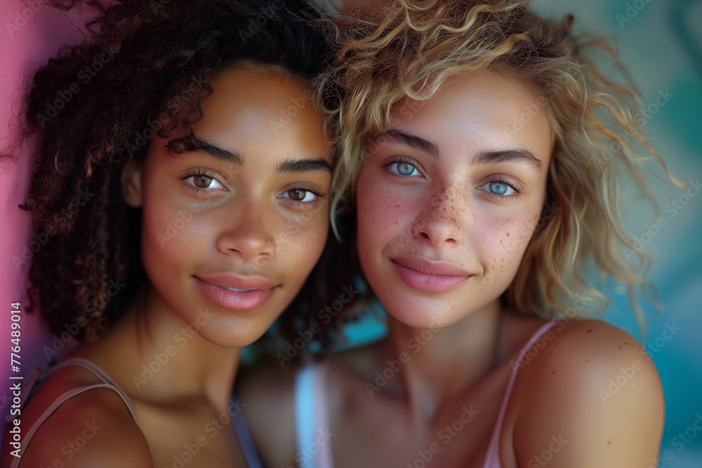 Happy Mixed Interracial Women as Friends Sisters or Lesbian Couple Relationship Happy Mixed Interracial Women as Friends Sisters or Lesbian Couple Relationship