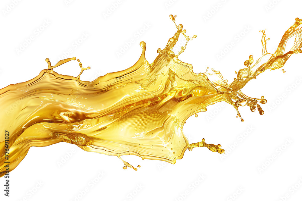 Fototapeta premium Golden oil splash. Falling oil splash isolated on a transparent background, Olive or engine oil splash, Cosmetic serum liquid. Generative AI