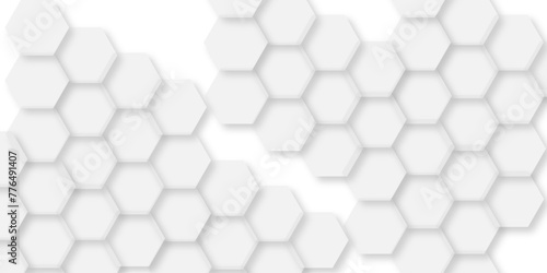Fototapeta Naklejka Na Ścianę i Meble -  White abstract background with hexagons. Geometric backdrop 3D. Seamless pattern of hexagons background technology with hexagons. honeycomb white Background, light and shadow, Vector.