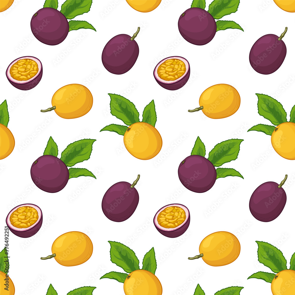 Seamless pattern with passion fruit. Vector illustration of passion fruit on a white background. Seamless pattern with passion fruit. Vector illustration of passion fruit on a white background.