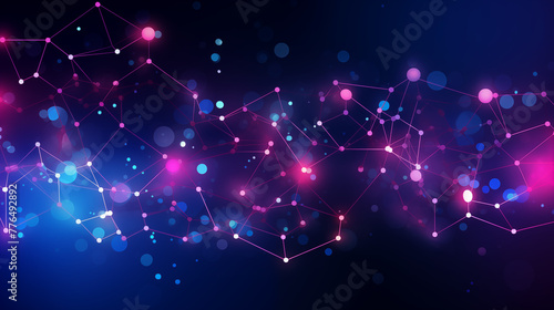 Abstract Cyber Network with Dots and Lines on Blue Background