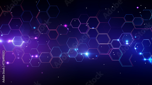 Vibrant Hexagonal Pattern with Neon Outlines and Starry Background