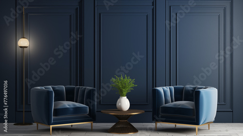 Sophisticated Blue Velvet Armchairs in a Modern Living Room Setting