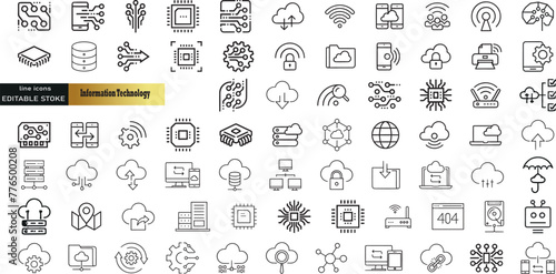 Information Technology web icon set in line style. Network, web design, website, computer, software, progress,programming, data, internet, collection. Vector illustration.