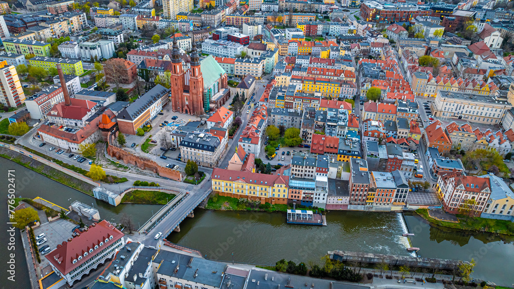 Aerial view of Opole, a city located in southern Poland on the Oder River and the historical capital of Upper Silesia