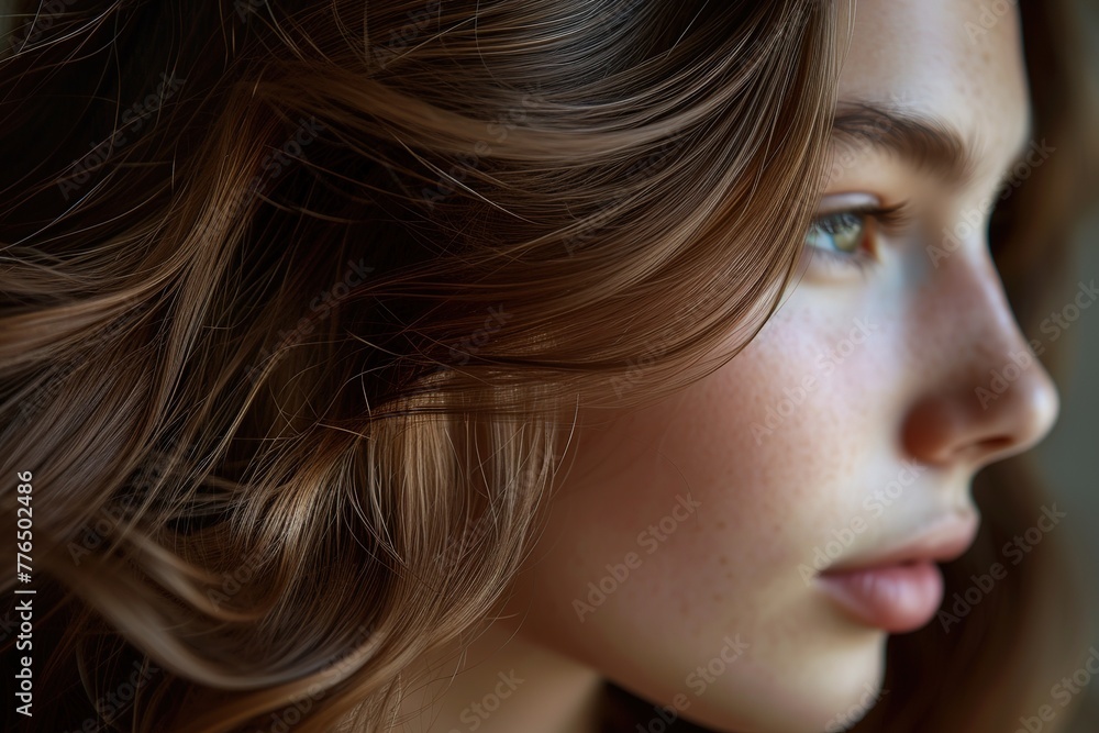 Close up photo of minded girl want be attractive had new salon beauty face care Close up photo of minded girl want be attractive had new salon beauty face care