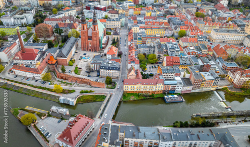 Obraz na płótnie Aerial view of Opole, a city located in southern Poland on the Oder River and the historical capital of Upper Silesia w salonie