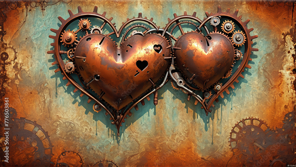 Rusted Steampunk Heart Illustration - obrazy, fototapety, plakaty 