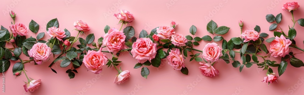 Pastel Floral Frame with Pink Roses & Copy Space for Valentine's, Easter, Birthday, Mother's & Women's Day - Top View Flat Lay Pastel Floral Frame with Pink Roses & Copy Space for Valentine's, Easter, Birthday, Mother's & Women's Day - Top View Flat Lay