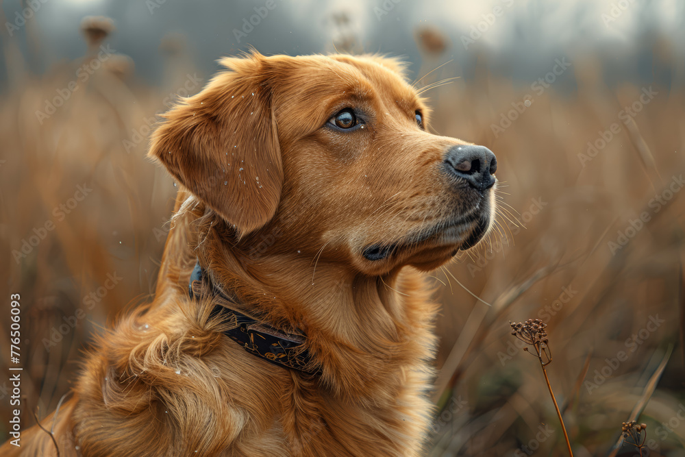 Fototapeta premium A devoted search and rescue dog tirelessly scouring the wilderness for survivors, guided by its unwavering dedication and loyalty. Concept of bravery and companionship. Generative Ai.