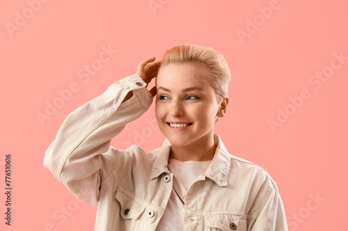 Young woman with short hair...