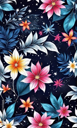 Contrast between bright flowers  dark background gives image special atmosphere  appeal  highlighting its beauty wonder. For home interior  bedroom  living room  childrens room to add bright colors.