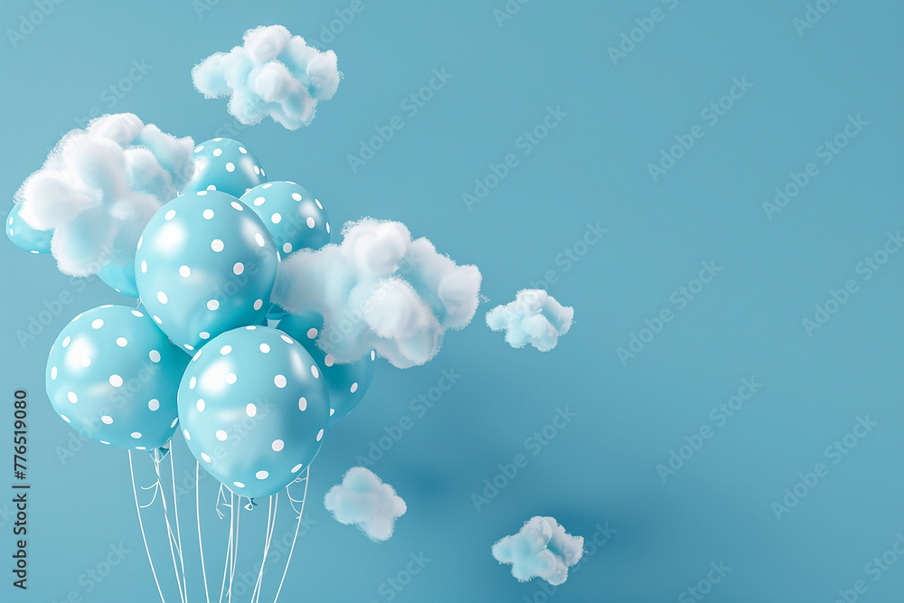 3d eid balloons with clouds on sky blue background AI-generated Image