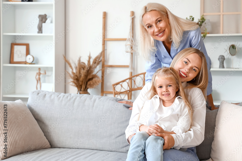 Fototapeta premium Cute little girl with her mother and granny at home
