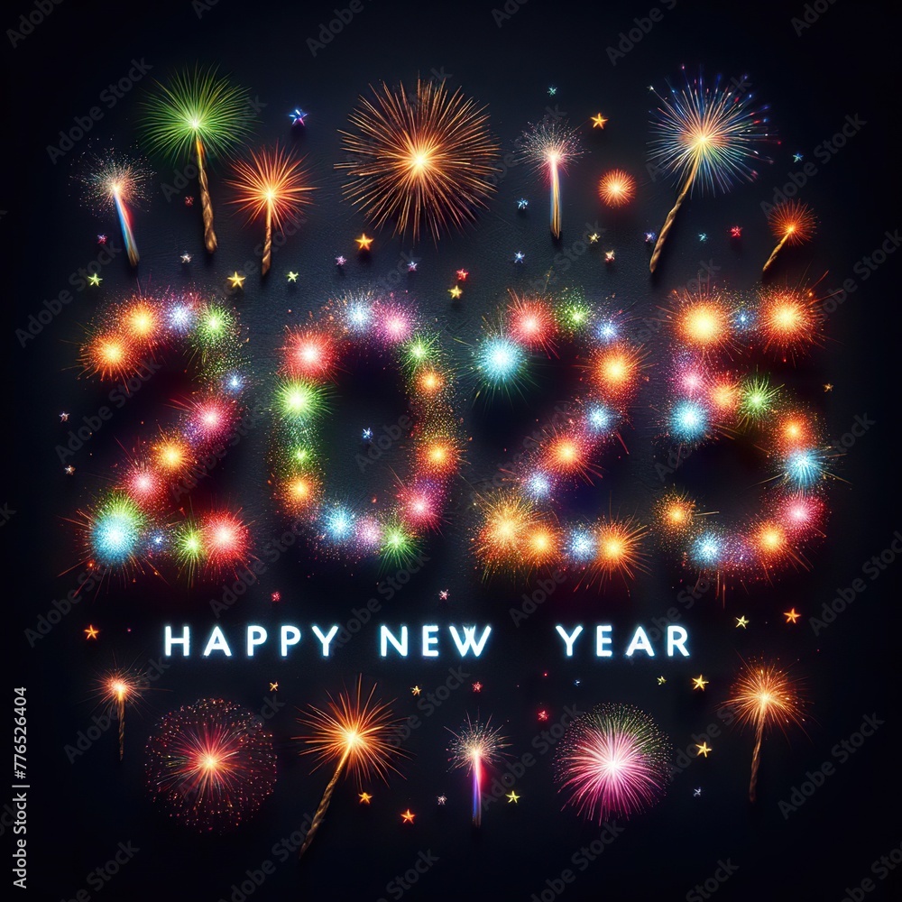 2025 text using only fireworks and caption HAPPY NEW YEAR dark ...
