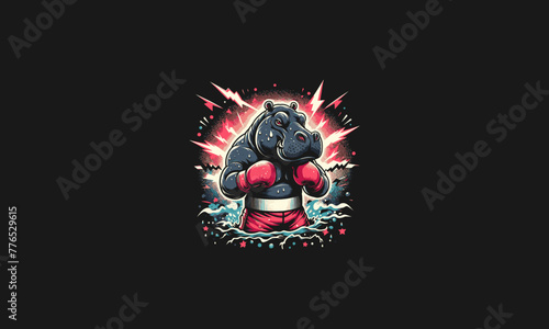 hippo boxing vector illustration artwork design