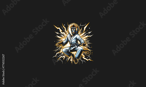 baboon karate with lightning vector artwork design