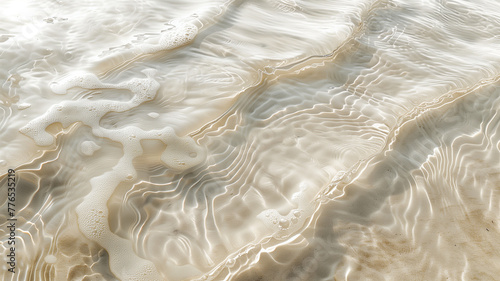 Fondo de textura detallada de suaves ondas de agua cristalina en una playa tranquila. Mar con arena de fondo.  Generado con tecnología IA photo
