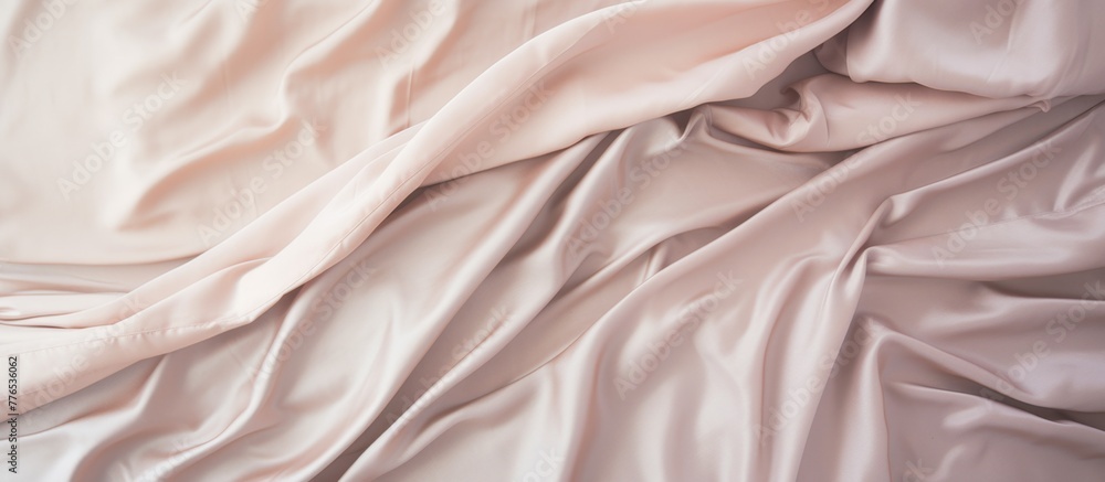 Soft and inviting, a close-up view showcases a comfortable bed adorned with a pink sheet and fluffy pillow Soft and inviting, a close-up view showcases a comfortable bed adorned with a pink sheet and fluffy pillow