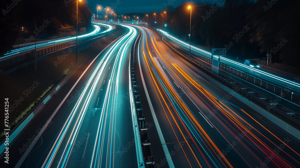 Long Exposure Car Lights in Motion on City Road - Urban Night Drive street illustration.