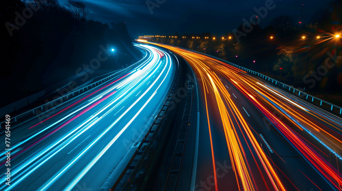 Long Exposure Car Lights in Motion on City Road - Urban Night Drive street illustration.
