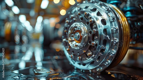 Close-up of a car's wheel bearing, its smooth surface hinting at the frictionless rotation it enables, captured in realistic detail for automotive enthusiasts to admire.