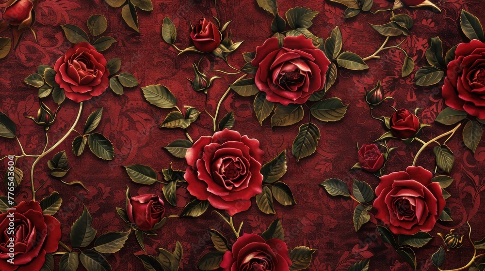 Rose Emblem focused on the rose as a symbol of royal lineage, with each bloom intricately detailed and set against a backdrop of velvet silk created with Generative AI Technology - obrazy, fototapety, plakaty 
