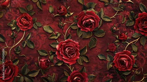 Rose Emblem focused on the rose as a symbol of royal lineage, with each bloom intricately detailed and set against a backdrop of velvet silk created with Generative AI Technology
