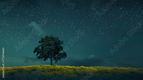 Lone Tree Under Azure Sky: A Celestial Dance Amid Stark Landscape on Vintage Vinyl Cover