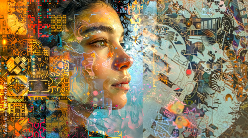 Digital dreams - woman's face with abstract art overlay