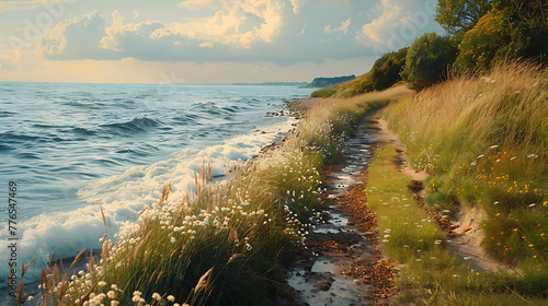 The gentle lapping of waves along a coastal pathway