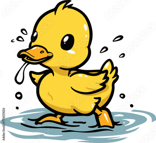 A playful duckling splashes, ideal for children's educational content and spring-themed decor.