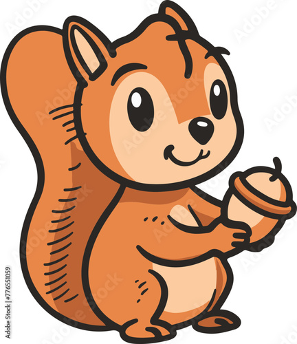 A charming chipmunk clutching an acorn in this cartoon, perfect for children's books and educational materials.